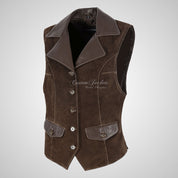 MABEL Ladies Suede Waistcoat Vest with Leather Collars