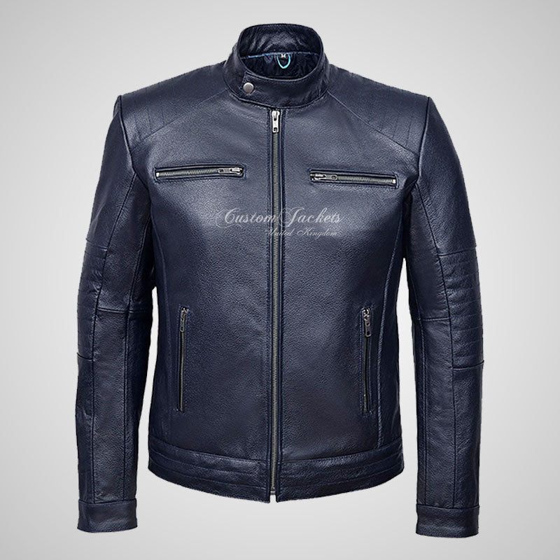 VIBE Mens Leather Biker Jacket Thick Cow Leather Moto Jacket