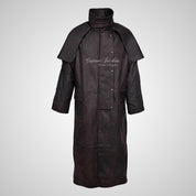 FORESTER Men's Leather Riding Long Coat Brown Duster Coat