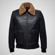 TOP GUN Men's Bomber Leather Jacket Natural Fur Collar