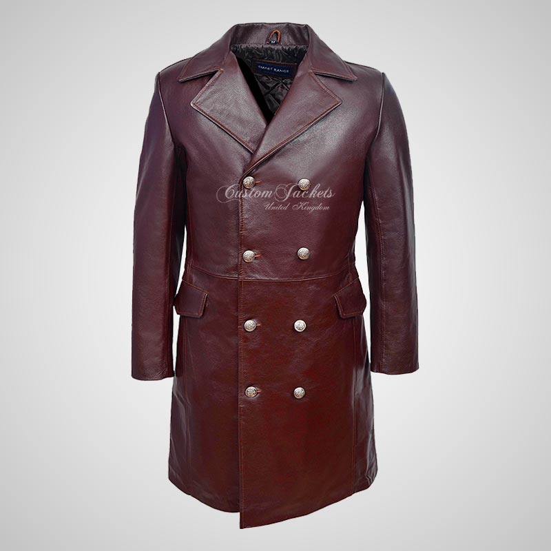 4 Length Mens Leather Long Coat