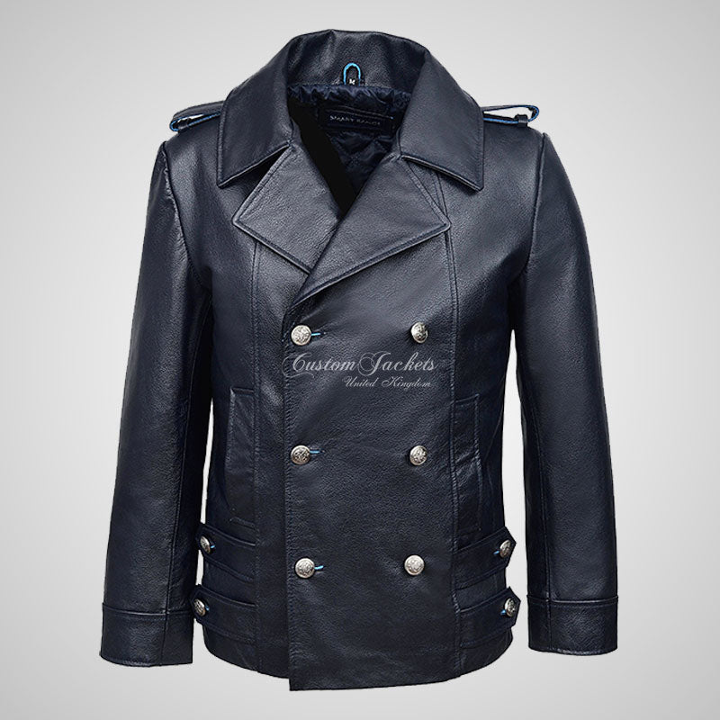 RAYLAN Men's Double Breasted Leather Coat