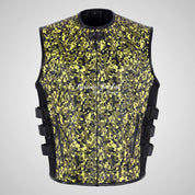 CAMOUFLAGE Print Perforated Leather Tactical Vest for Mens