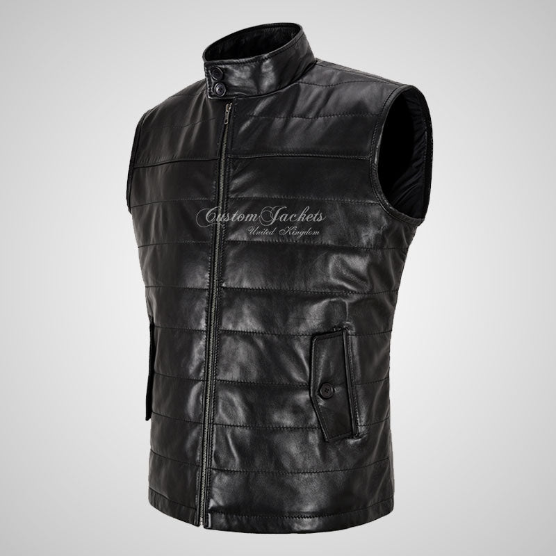 HADLEY Quilted Puffer Leather Gilet for Men Soft Leather