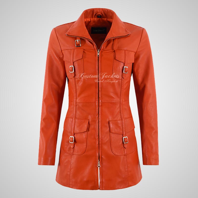 GINVERA Ladies Hip Length Leather Blouson Jacket