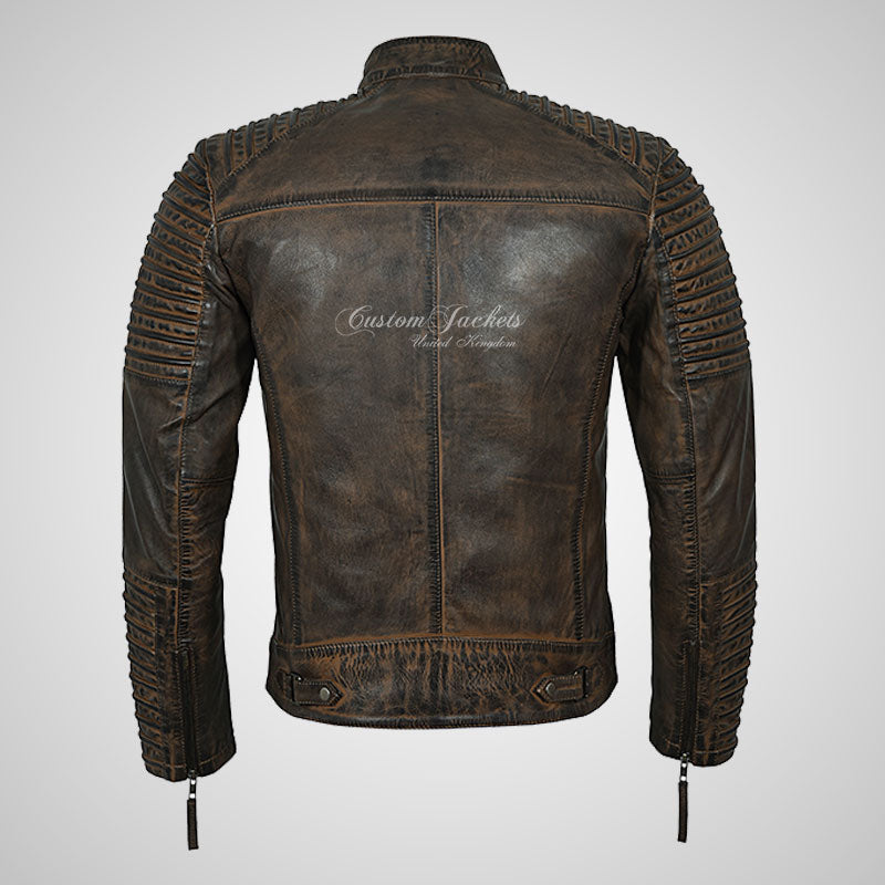 VOLOS Mens Biker Style Fashion Leather Jacket Vintage Waxed