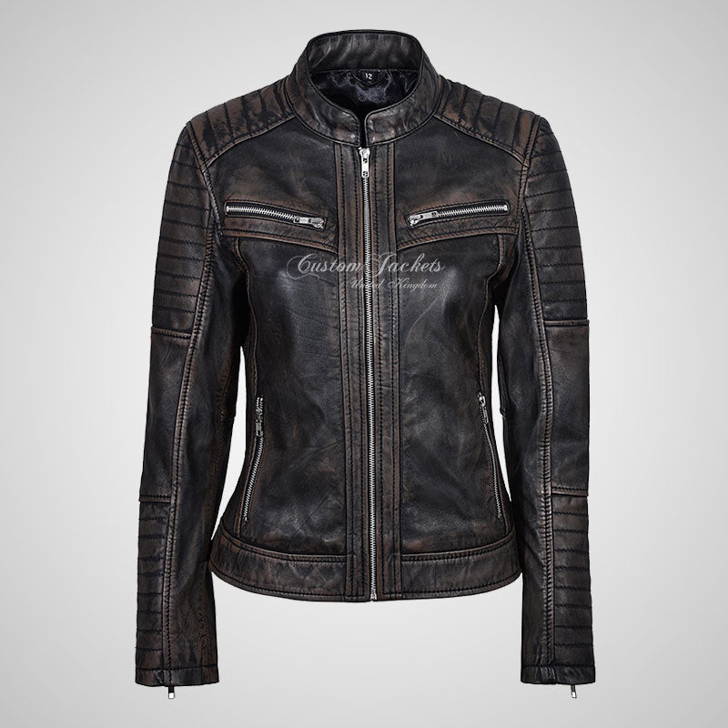 SERA Women Vintage Leather Biker Jacket Soft Real Leather – Custom - Main Image