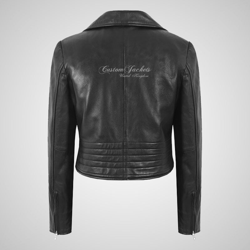 IOANA Ladies Black Leather Biker Jacket Short Fitted