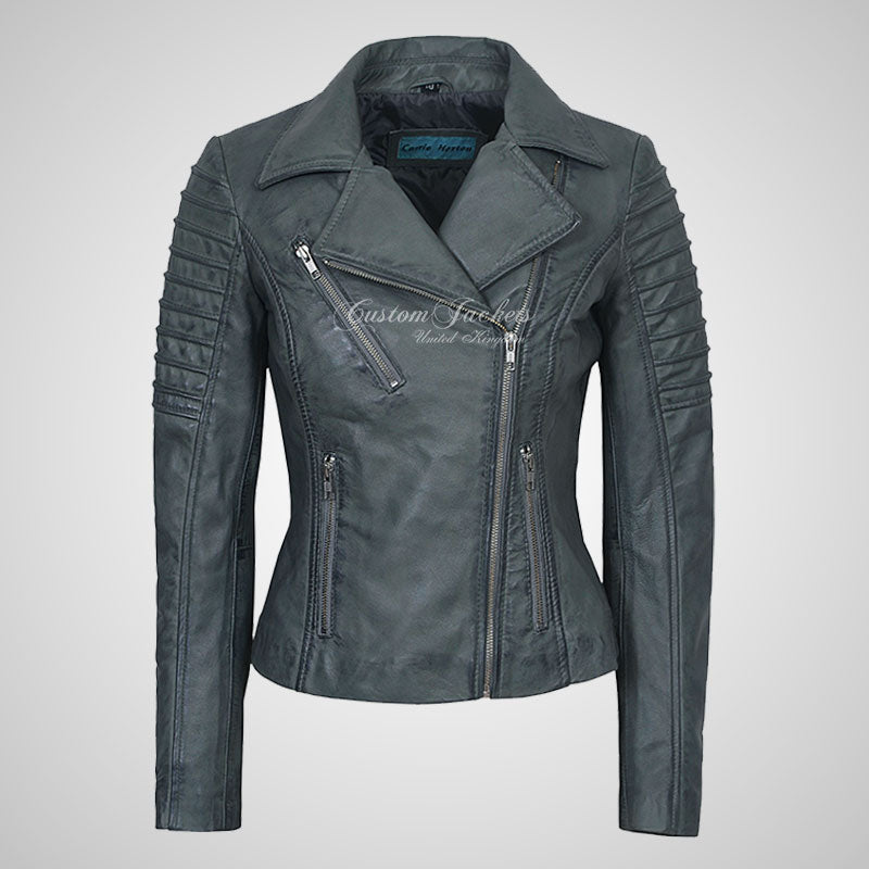 ROSETTA Ladies Biker Leather Jacket Soft Lambskin Napa Leather