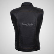 WEST Trucker Leather Gilet Vest Sleeveless Jacket Leather Waistcoat