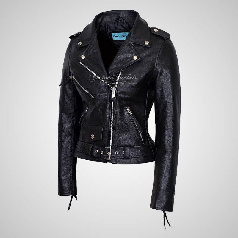 BRANDO Style Ladies Biker Leather Jacket Moto Leather Jacket