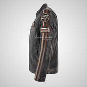 SIZMA MODE Men's Black Motorcycle Biker Leather Jacket