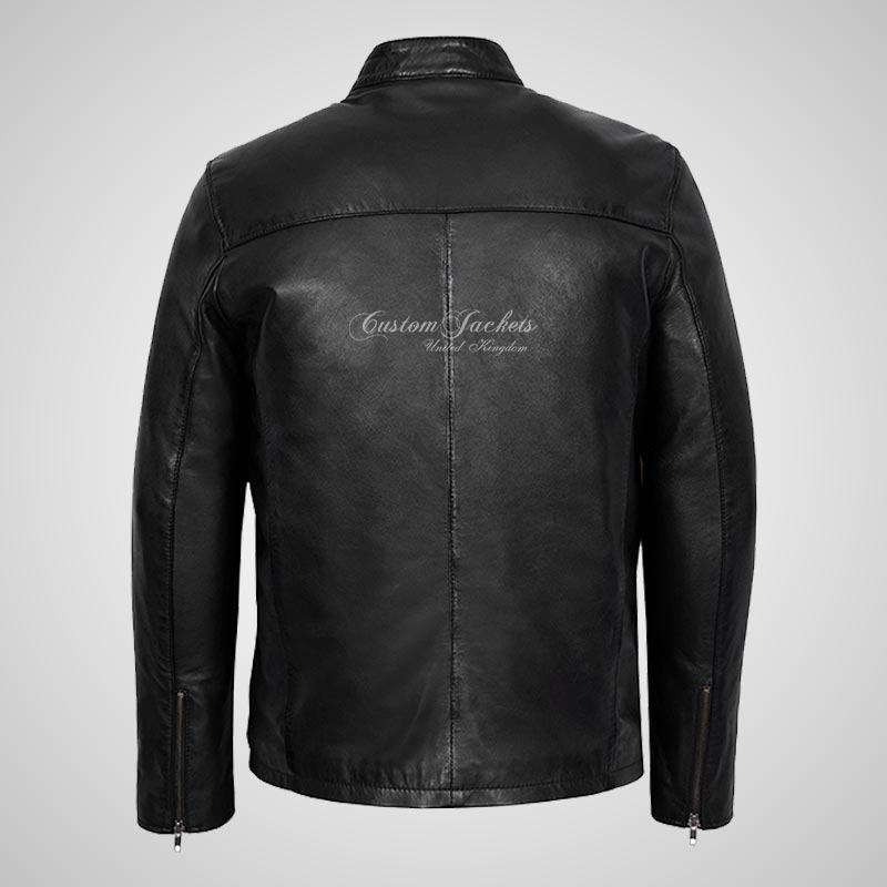 NATE Men's Black Leather Biker Jacket