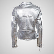 BRANDO Ladies Biker Leather Jacket: Stunning Golden and Silver Colors
