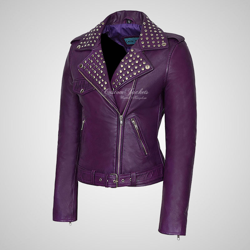 REBEL CHIC Studded Leather Biker Jacket for Women