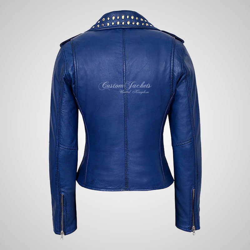 REBEL CHIC Studded Leather Biker Jacket for Women