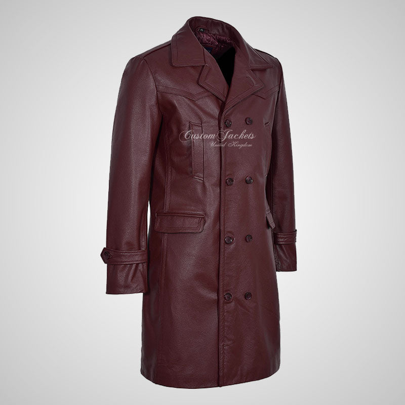 U-BOAT Double Breasted Long Military Style Leather Coat