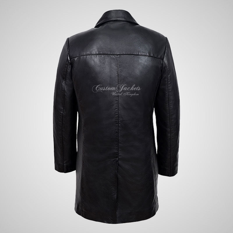 SERGEY Mens Leather Trench Coat Soft Leather Long Jacket