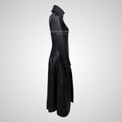LILA Ladies Full Length Leather Flare Coat Black