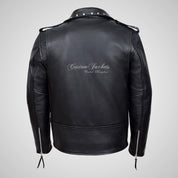 MARLON BRANDO Mens Studded Biker Leather Jacket Moto Leather Jacket