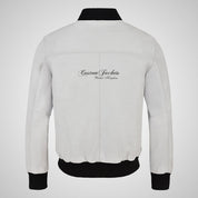 JACK Men's White Leather Bomber Jacket Varsity Jacket