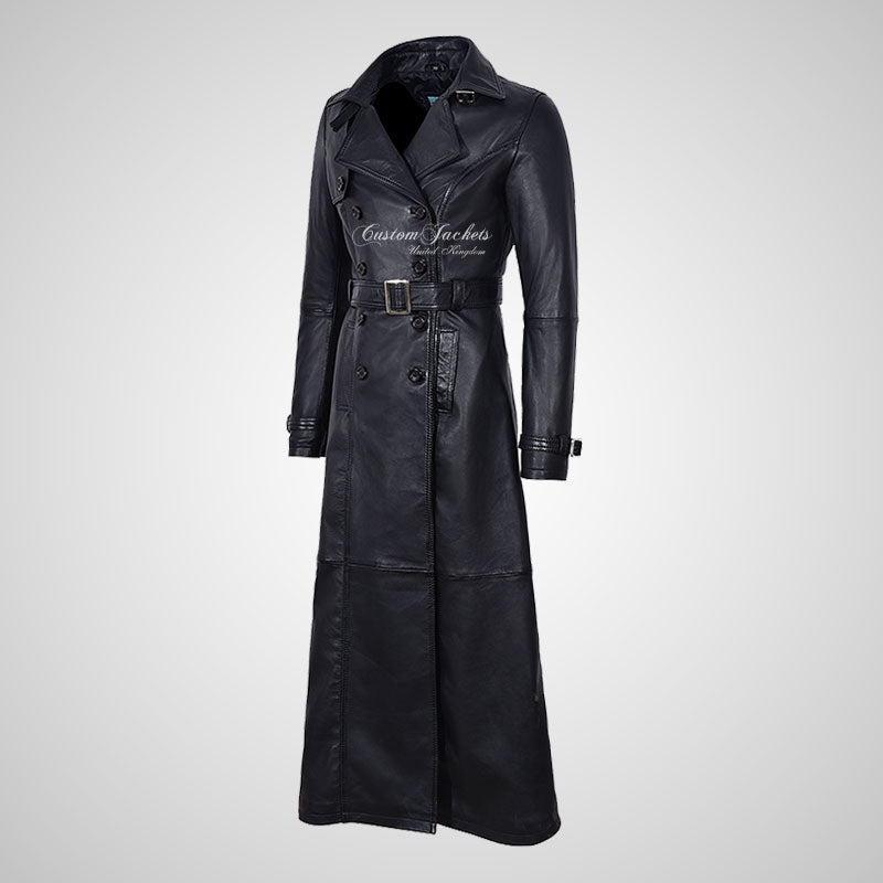 PARIS Ladies Leather Full Length Coat Women Elegant Trench Coat