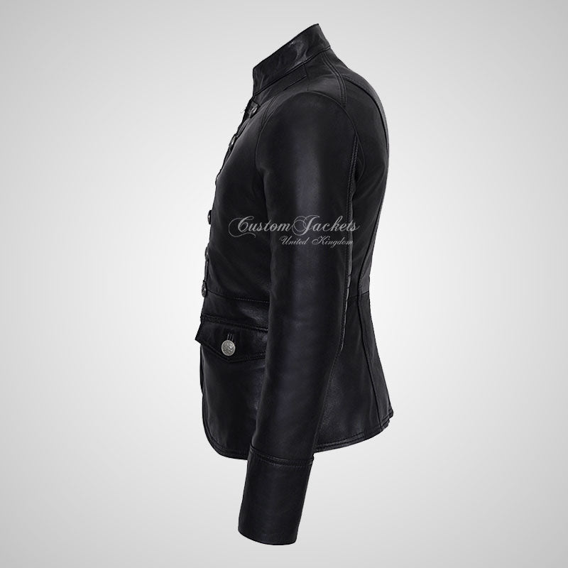 MILITARY Style Ladies Short Studded Leather Jacket Lambskin Leather