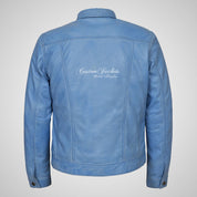 WEST Trucker Leather Jacket Denim Style Blue Waxed Shirt Jacket