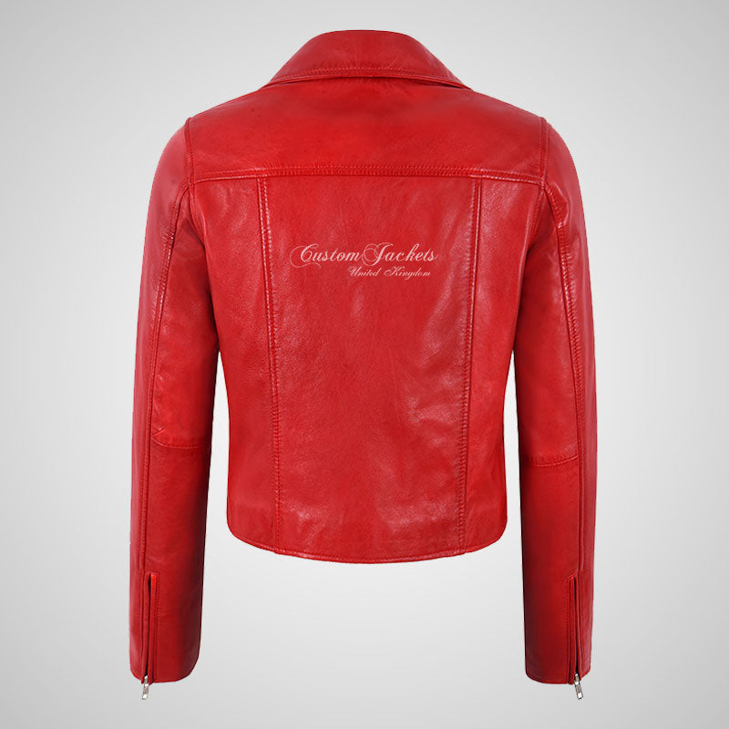 MASY Ladies Biker Leather Red Fitted Real Leather Jacket