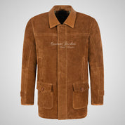 JETT Men's Suede Car Coat with Leather Collar Loose Fit Jacket