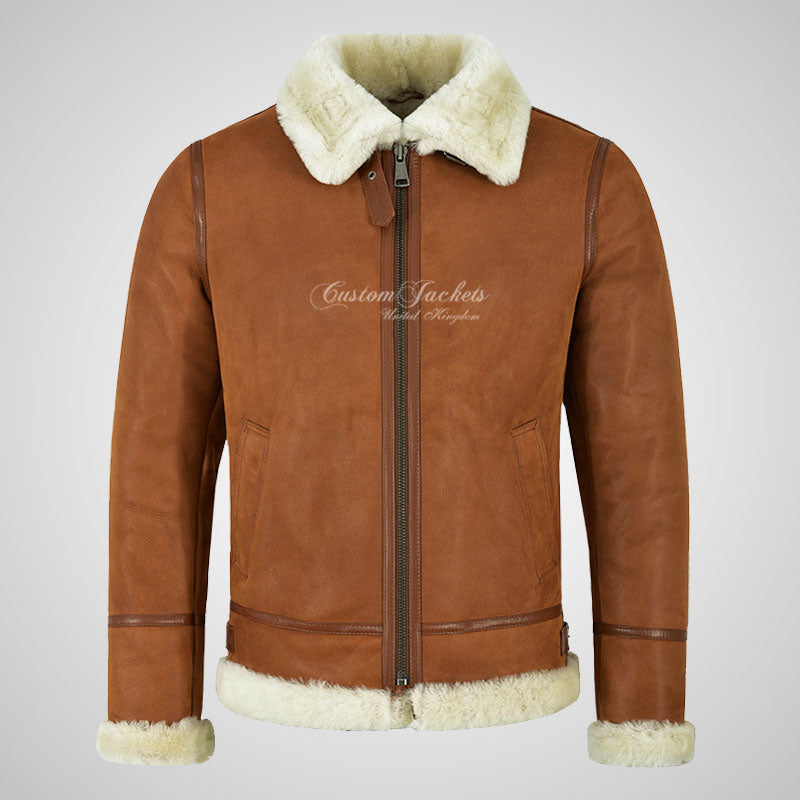 VOSTOK Brown Men B3 Sheepskin Flying Jacket White Fur Shearling