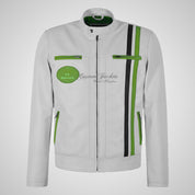 SMART RANGE Men's White Biker Leather Jacket