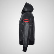 PETE Black Leather Hooded Jacket For Mens Leather Hoodies