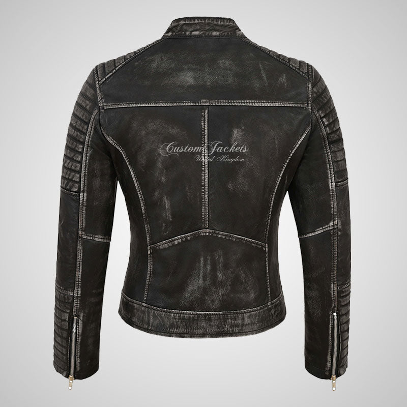 SERA Women Leather Biker Jacket Soft Waxed Real Leather