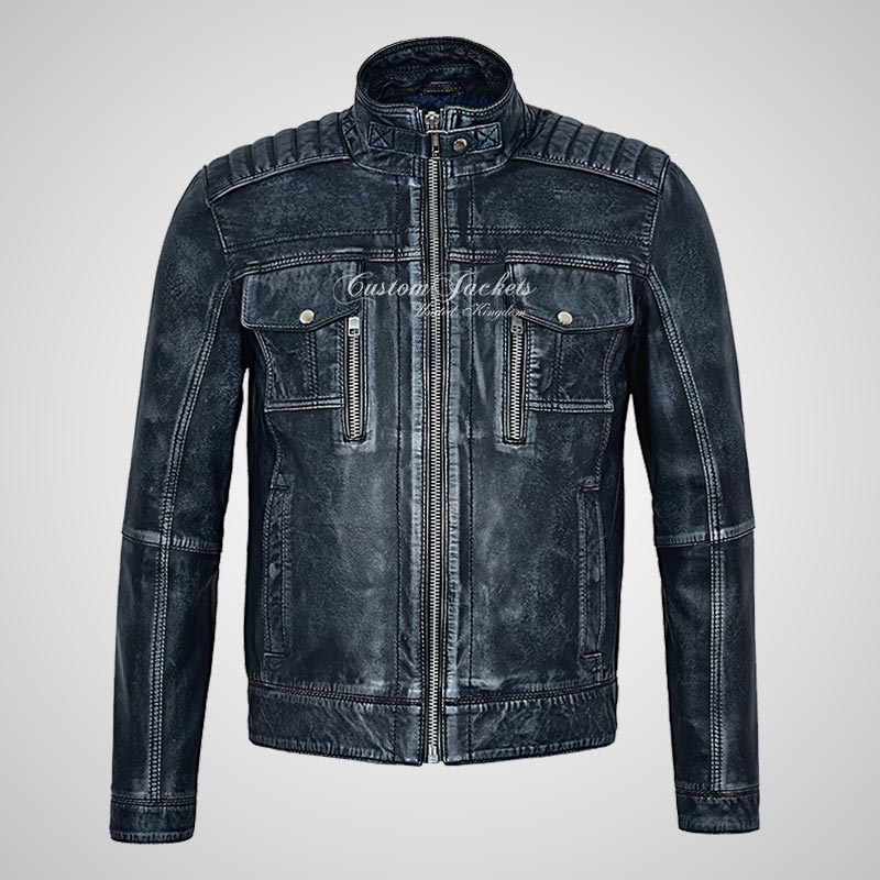 HOLDEN Mens Vintage Leather Fashion Biker Jacket Soft Waxed Leather Jacket