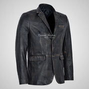 ROMA Men's 2 Button Vintage Leather Blazer Leather Sports Jacket