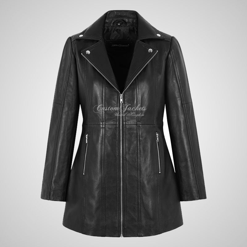 ARABELLE Women Leather Jacket Black Lapel Collar Blazer Style