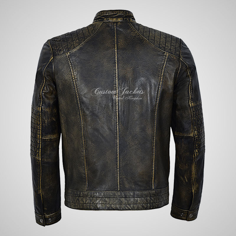 VIBE Mens Biker Style Vintage Leather Jacket Soft Leather Jacket