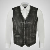 YORK Men's Dirty Vintage Leather Waistcoat Soft Waxed Leather Vest