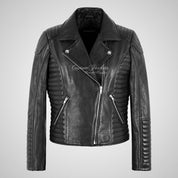 LA PAZ Ladies Biker Style Leather Jacket Black Fitted