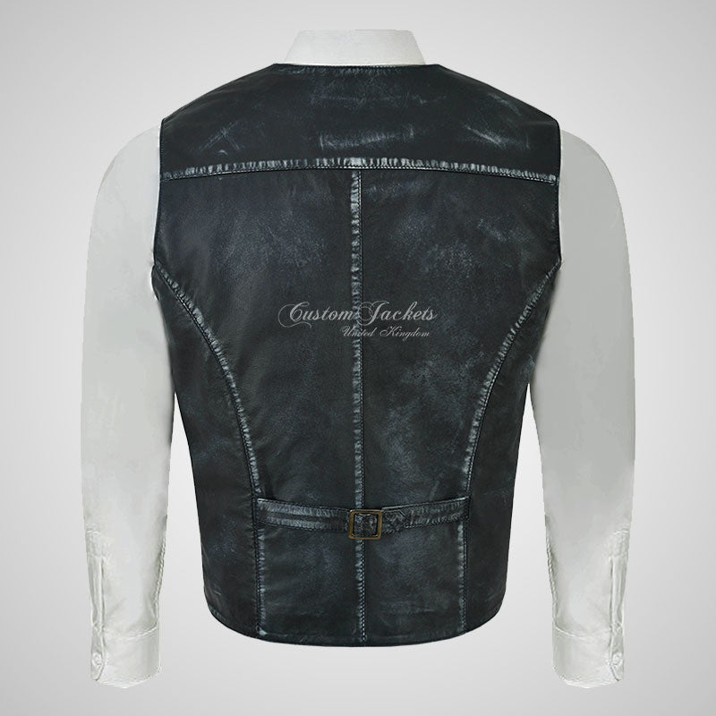 YORK Men's Vintage Leather Waistcoat Soft Waxed Leather Vest