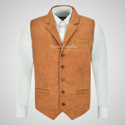 ALDON Notch Collar Buffed Leather Waistcoat For Mens