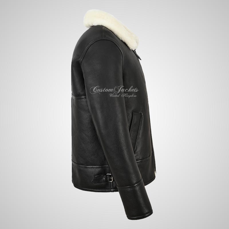 PEDLAR Sheepskin Aviator Jacket Black With White Fur