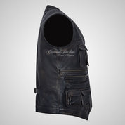 FISHERMAN Leather Vest Tactical Military Waistcoat for Mens