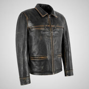 VIRGIL Black Vintage Leather Jacket for Men