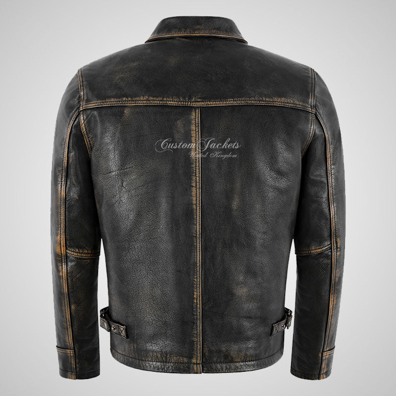 VIRGIL Black Vintage Leather Jacket for Men