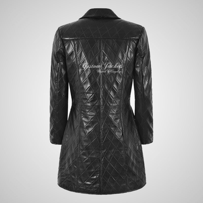 GRACE Quilted Leather Trench Coat For Women Black