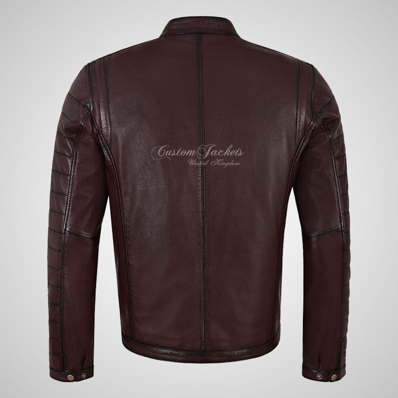 LUMOS Men's Biker Style Fashion Leather Jacket Cherry Maroon