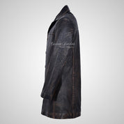 SERGEY Black Vintage Leather Trench Coat For Mens Soft Leather