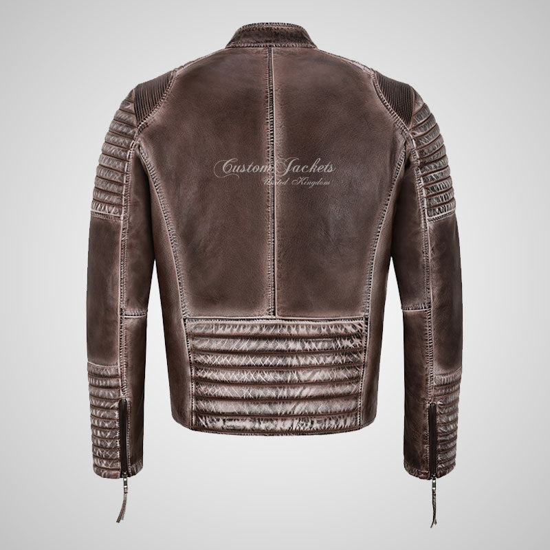 DISTRESSED BREW Mens Leather Biker Jacket Waxed Vintage Effect